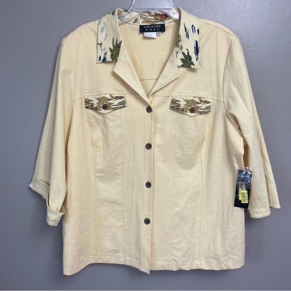 Christina Hope Womens 2X blazer jacket linen blend tropical coastal lightweight - Picture 1 of 9